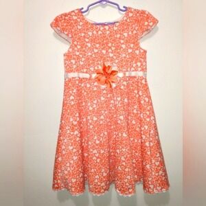 Girls Size 6x Heart Print Cap Sleeve A-Line Dress with Flower Waist Accent